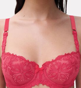 Chantelle Plunge Floral Embroidered Bra, Red, 90, D, Model View