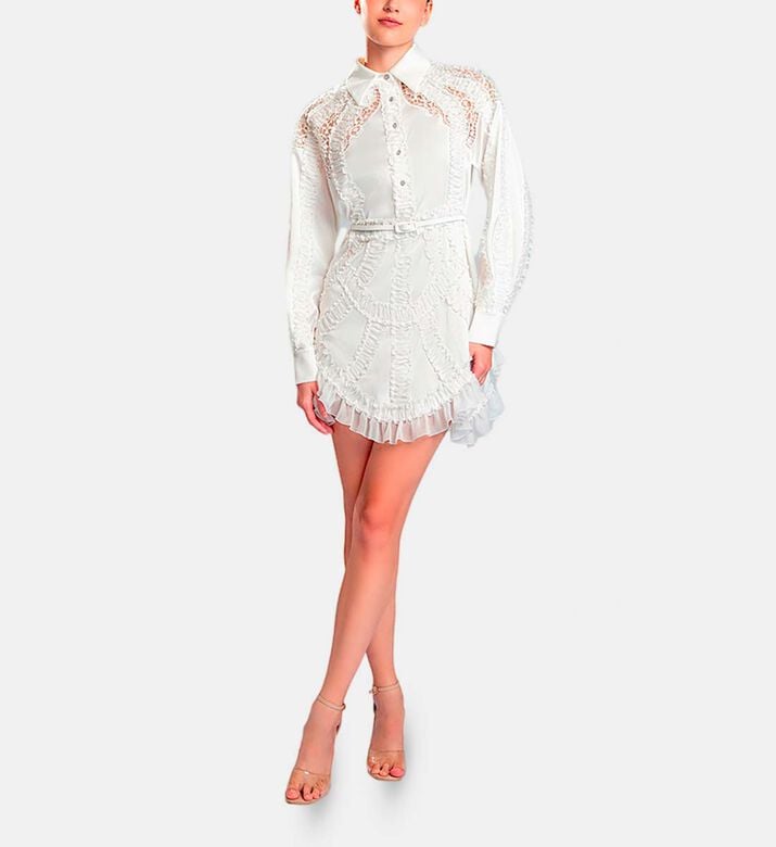 Michael Cinco Laser-cut Embroidery Midi Dress, White, Xl, Model View