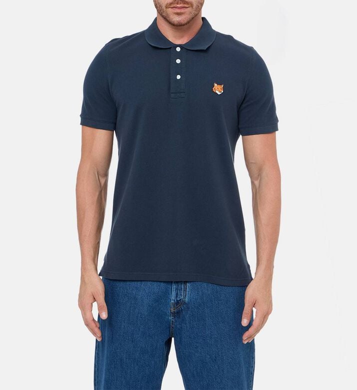 Maison Kitsune Classic Fox-embroidery Polo Shirt, Navy, Xl, Model View