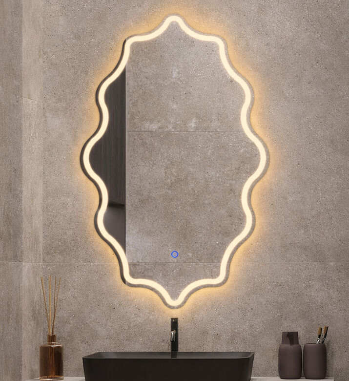 Home Deco and More Round Wave Edge Lighted Bathroom Mirror, Packshot View