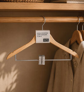 Home Deco and More Wooden Shirt Hangers Metal Clip 3-piece Set, Packshot View