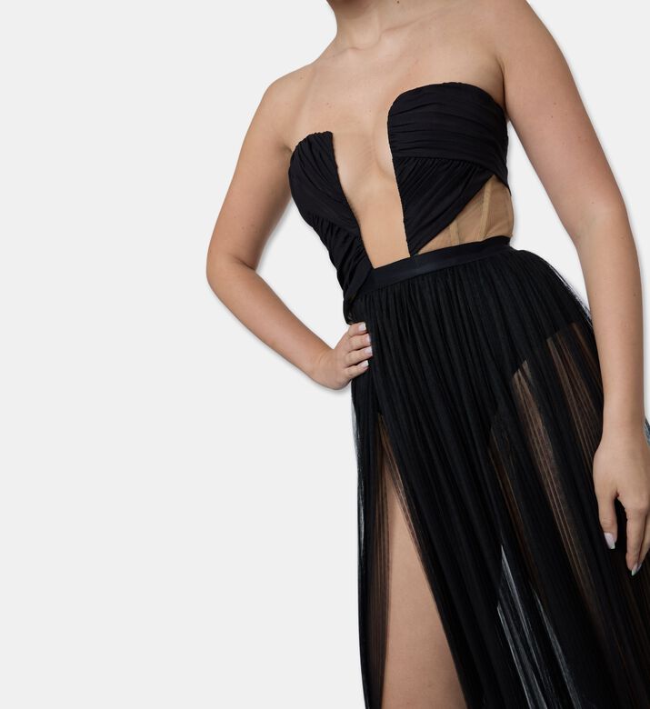 Nensi Dojaka Regal Corseted Draped Detailing Gown, Model View