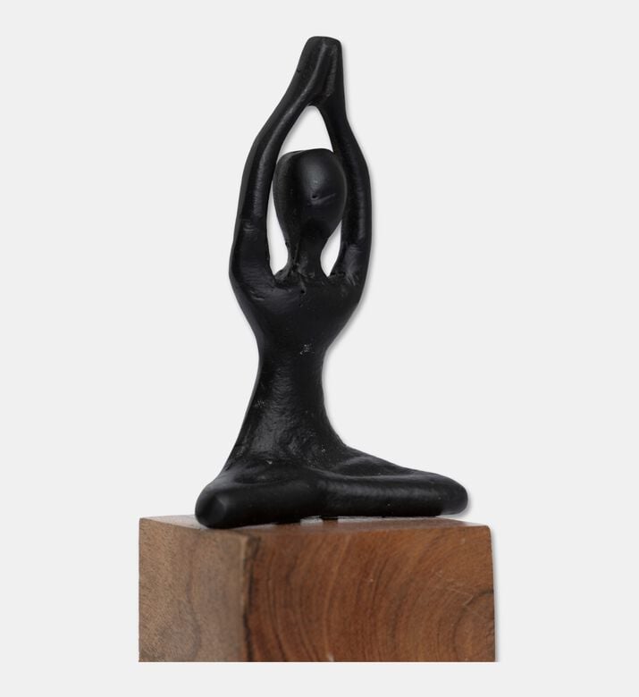 Home Deco and More Yoga Natural Wood Base Matte Figurine, Black, Packshot View