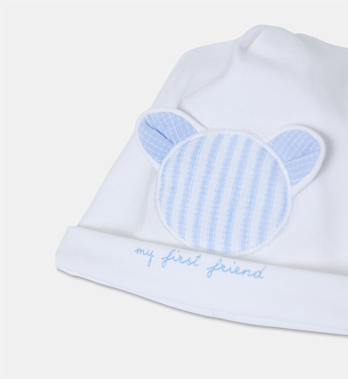 My First Collection Embroidered Bear Baby Hat, White, Packshot View