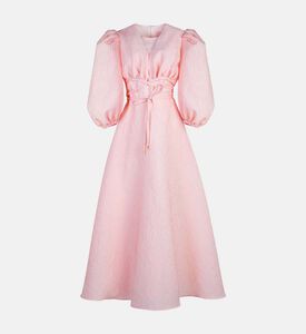 Textured Puff-sleeve Midi Dress