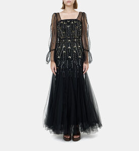 Rhinestone Embellished Flared Tulle Dress