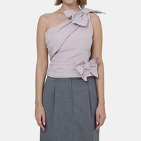 One-shoulder Drape Bow Shirt