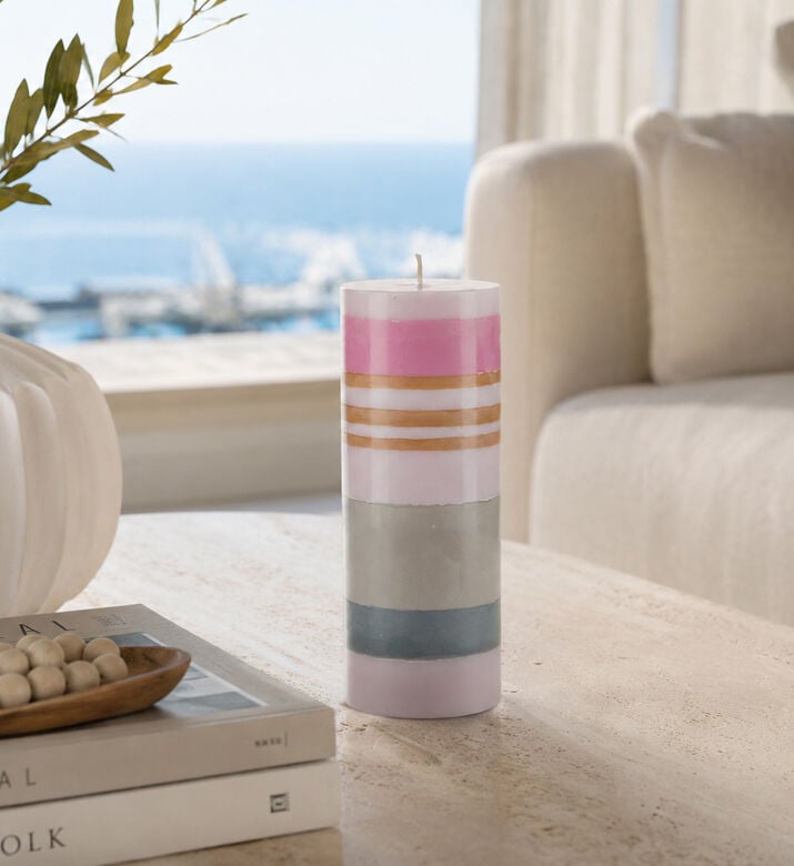 Cozy Round Color Block Paraffin Candle, Pink, 20-cm, Packshot View