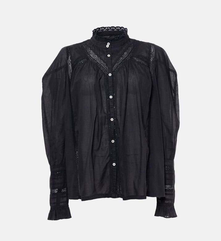 Mes Demoiselles Button Closure High-neck Shirt, Black, 40, Packshot View