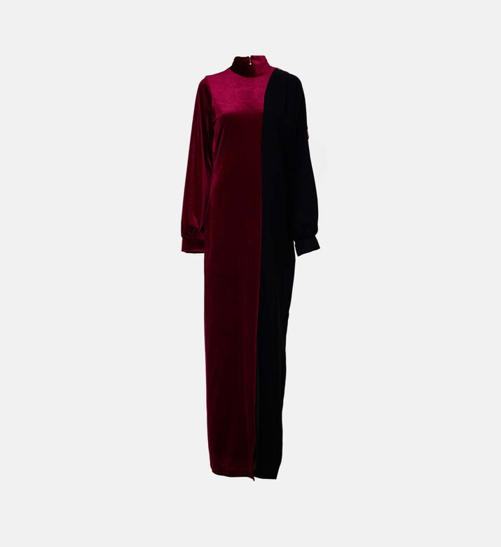 Color-blocked Velvet Maxi Dress