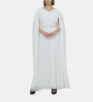 Embellished Belt Pleated Flared Dress