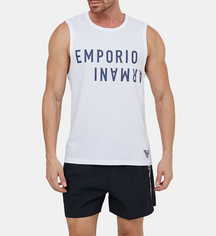 بلوزة بدون أكمام قطن بطبعة لوغو