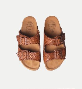 Guam-te Leather Raffia Open-toe Flat Sandals Guam-te Leather Raffia Open-toe Flat Sandals