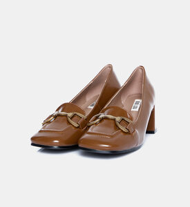 حذاء لوفرز بكعب متوسط جلد مجعد