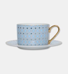 Imperial Gold Handle Blue Lattice Cylindrical Saucer Mug, Packshot View