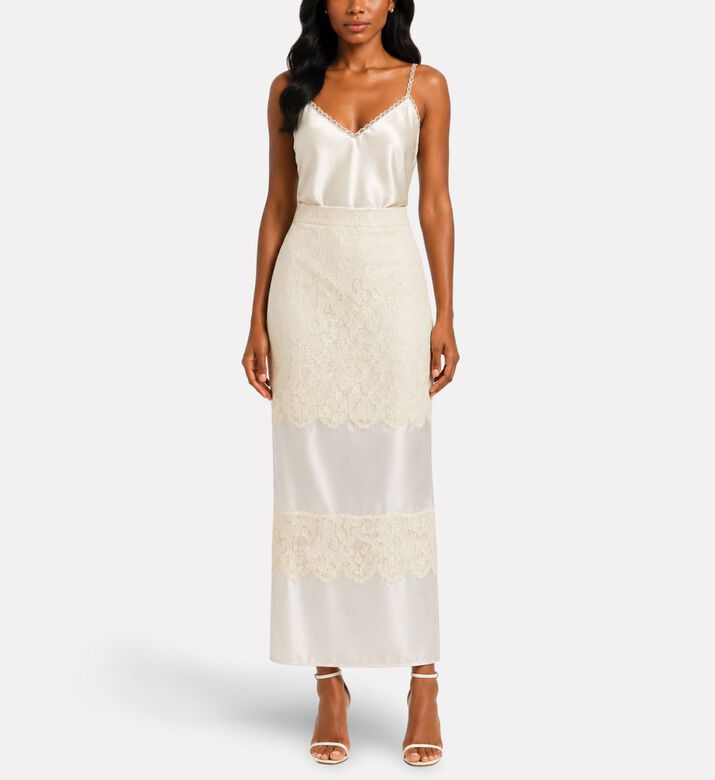 Savanna Lace Organza Pencil Skirt, Off-white, M, Model View