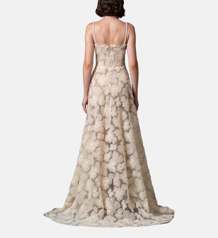 Jean Louis Sabaji Floral-embroidery Flared Gown, Model View