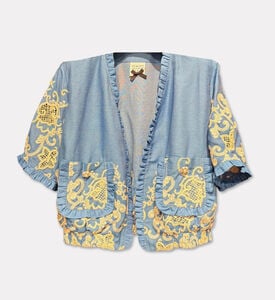 Edward Achour Paris Denim Ruffle Trim Jacket, Packshot View