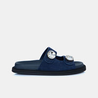 Paros Double Strap Rhinestone Button Slippers