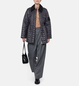 Ganni Shiny Quilted Long-sleeve Midi Jacket, Model View