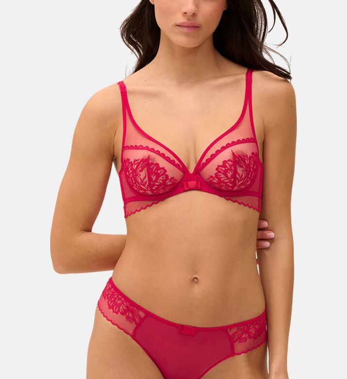 Floral Embroidered Plunging Underwired Bra