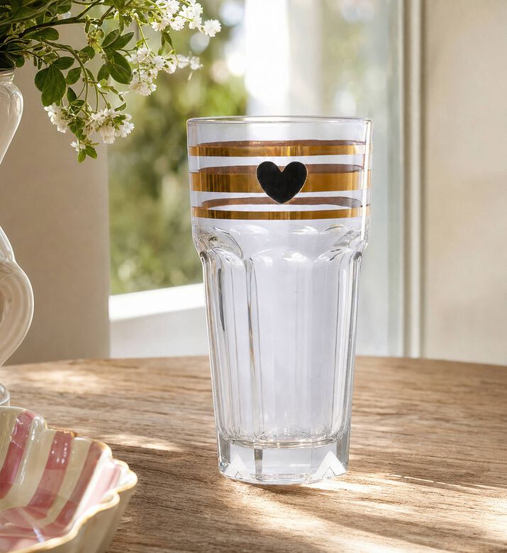 Miss Etoile Gold Stripes Heart-print Glass H16, Model View