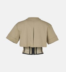 تيشيرت كورسيه شبكي بطيات عند الصدر