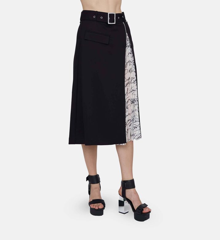 Belted Waist Pleated Midi Skirt