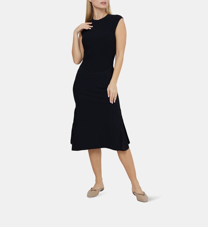Sheer Fluted Stripe Flare Midi Dress Sheer Fluted Stripe Flare Midi Dress