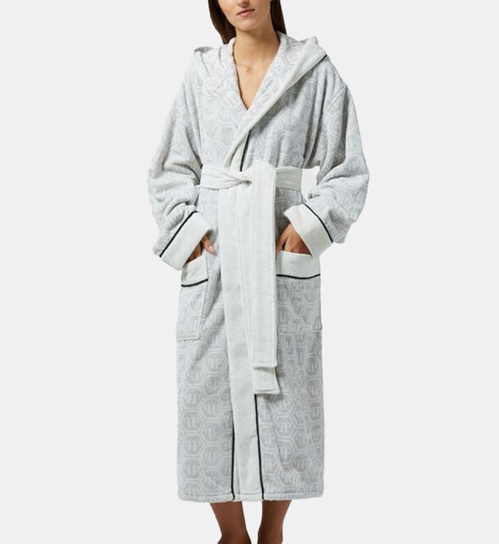 Philip Plein Logo-print Hooded Bath Robe, White, L-xl, Packshot View