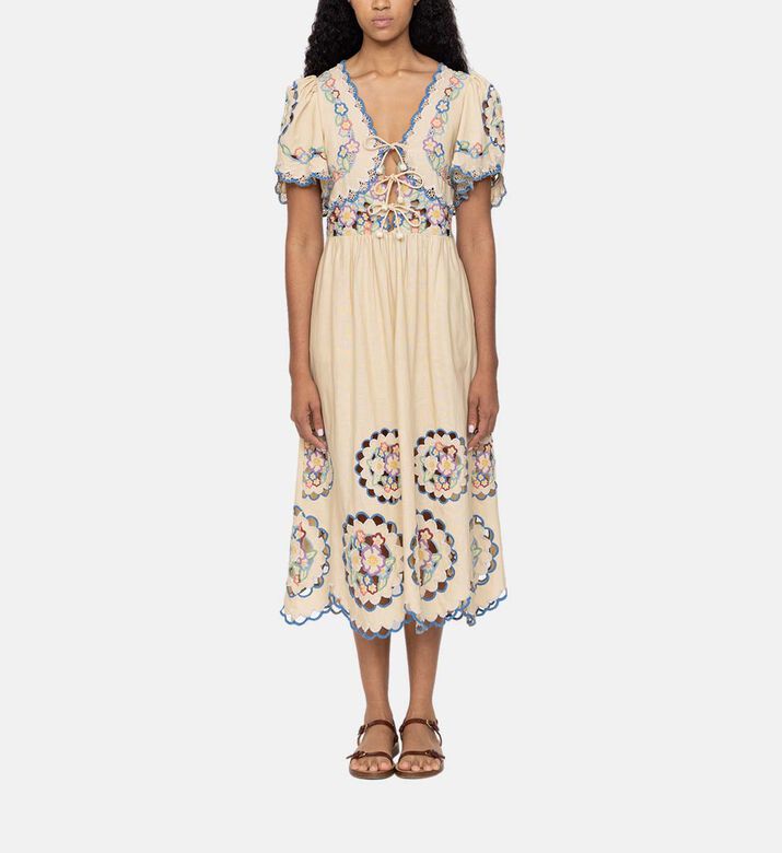 Melinda Floral-embroidery Midi Dress