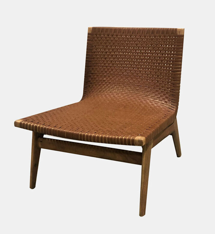 Home Deco and More Gia Teak Leather Lounge Chair, Brown, 70x78x76-cm, Packshot View