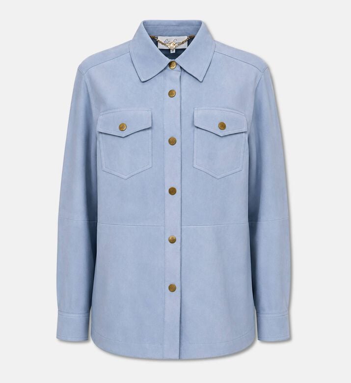 Luisa Spagnoli Suede Button-front Overshirt Jacket, Blue, M, Packshot View