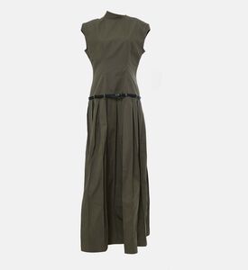 Cap Sleeve Mock Neck Pleated Maxi Dress