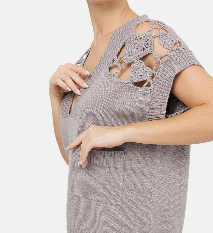 Wool Lace-shoulders V-neck Vest