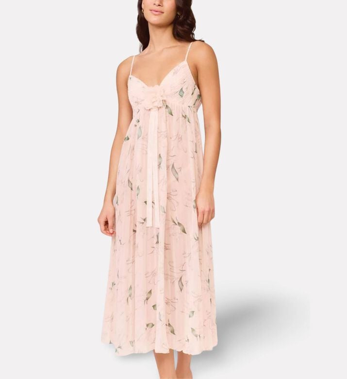Rya Floral Pleated Midi Nightgown, Model View