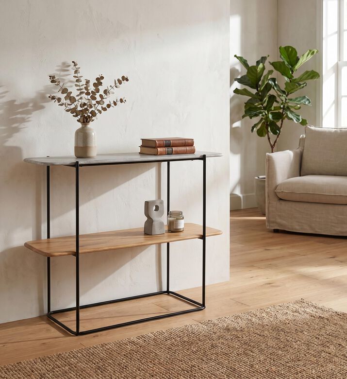 Home Deco and More Shard Single 2-shelves Shelving Unit, Oak, Packshot View