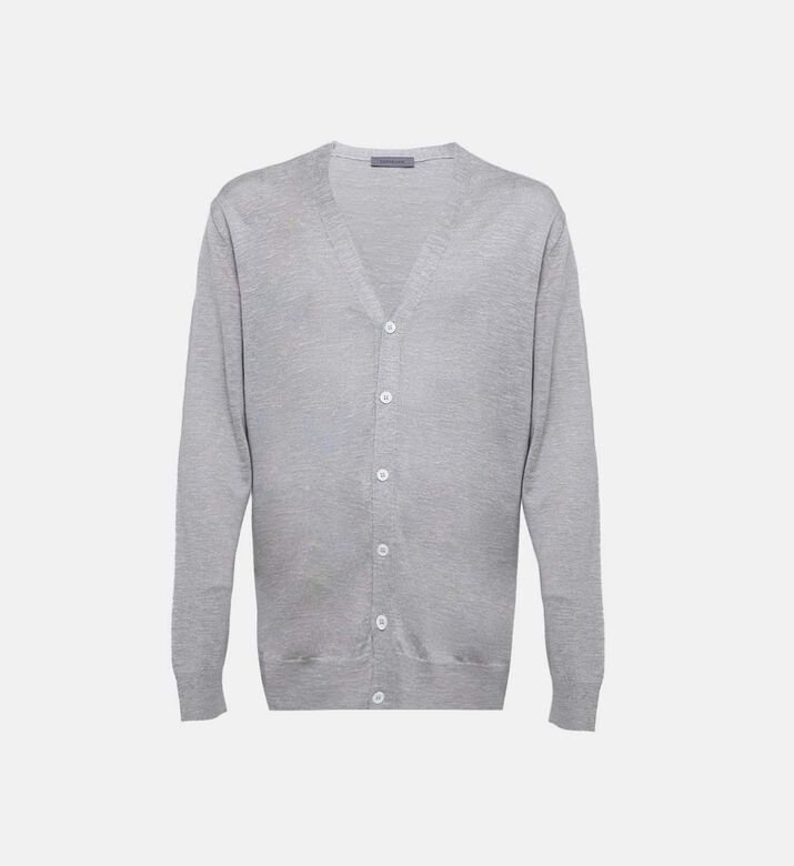 كارديغان كتان حرير بياقة بشكل في