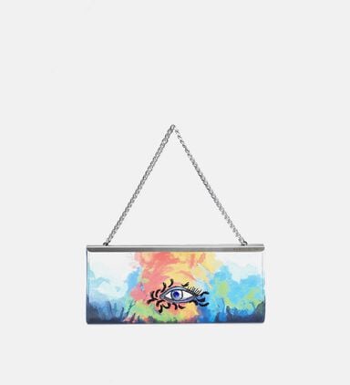 Eye-embroidered Printed Clutch