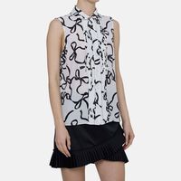 Flocked Print Sleeveless Silk Shirt