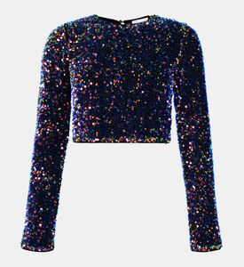 بلوزة قصيرة مخملية مطرزة بأكمام طويلة