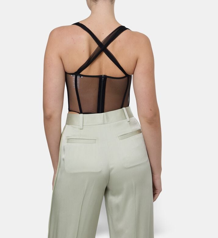 Nensi Dojaka Draped Padded Cups Bustier Top, Model View