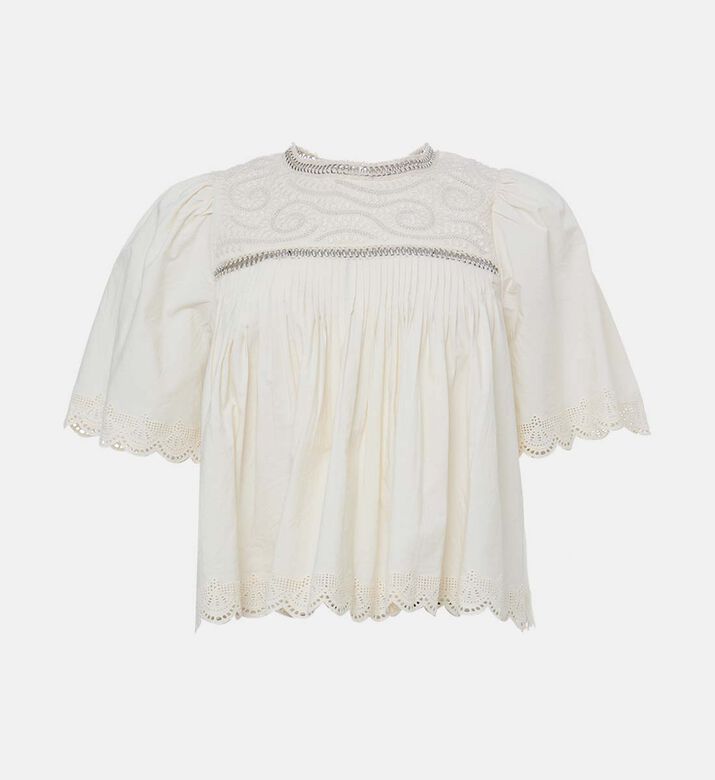 بلوزة قصيرة الأكمام بحواف صدفية