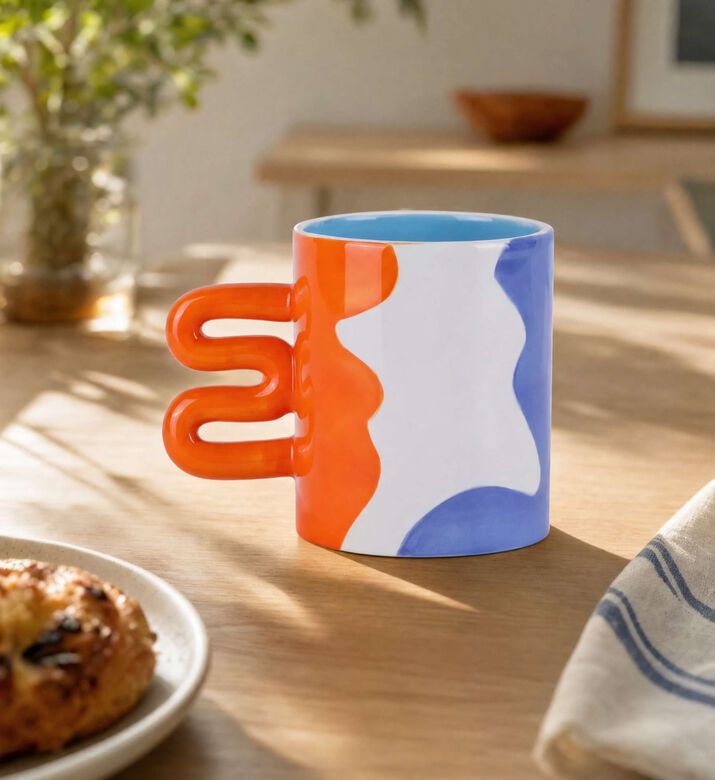Que Rico Ceramic Sculptural Handle Mug, Model View