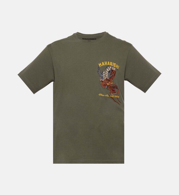 تيشيرت تاور القصير الأكمام بنقشة نمر وتنين