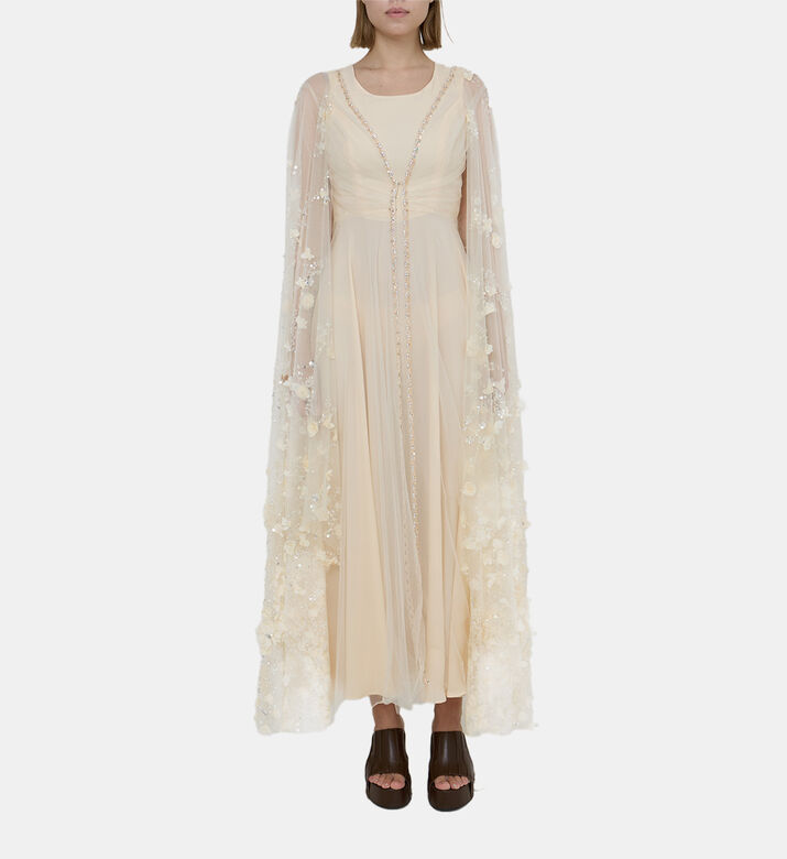 Cape -sleeve Crape Tulle Dress Cape -sleeve Crape Tulle Dress