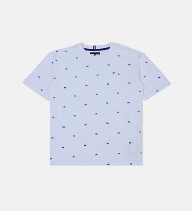 Cotton Waving Flags-print Crewneck T-shirt
