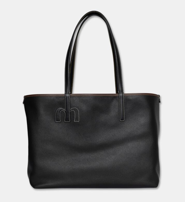 Mlouye Calf Leather Large Tote Bag, Black, Packshot View