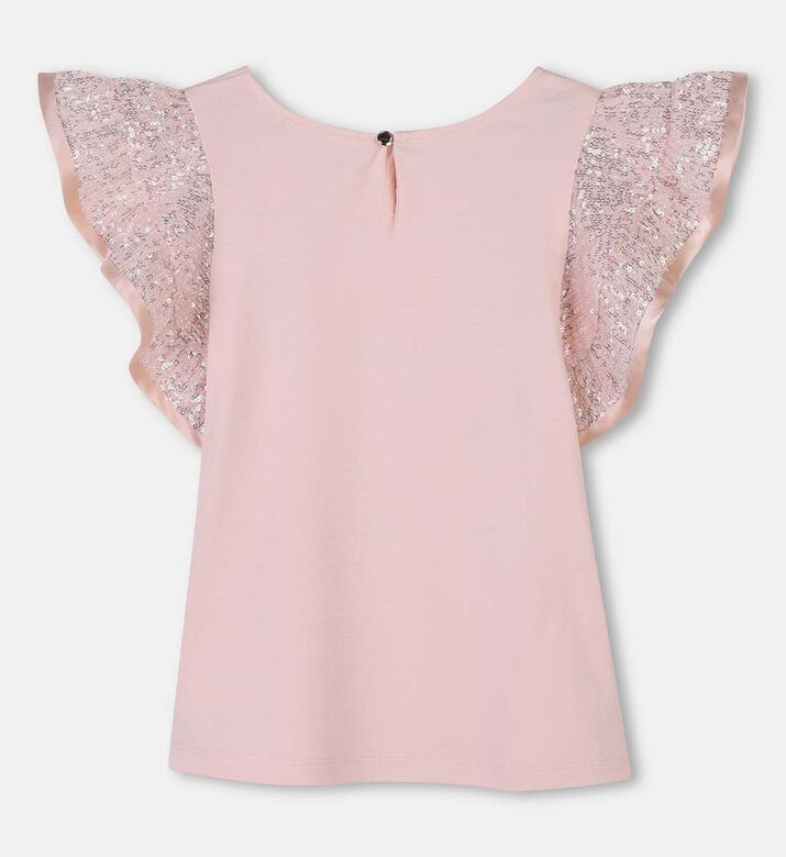Sequin Sleeve Embroidered Logo Top