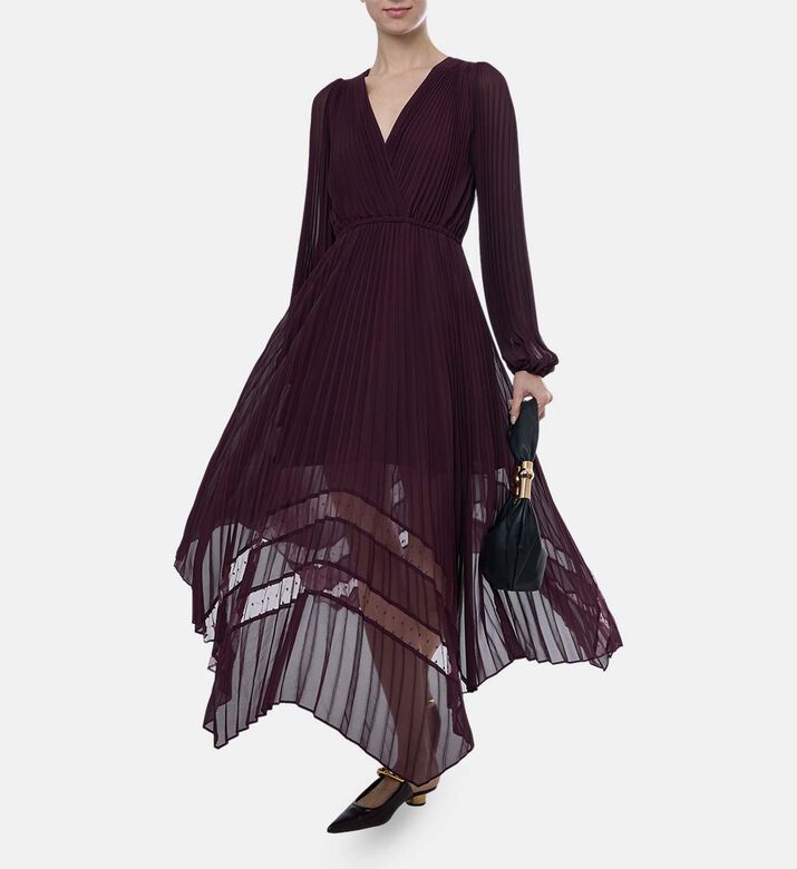 Pleated Long-sleeve Dress